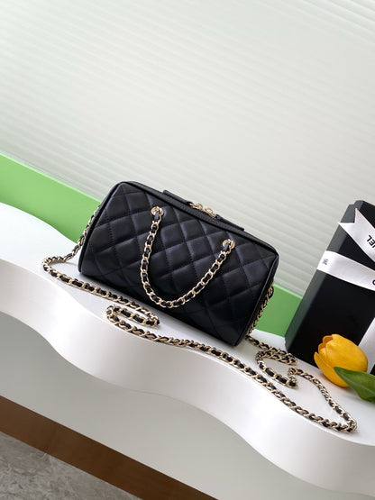 Chanel 25P Quilted Lambskin Bowling Bag — Black with Silver Hardware