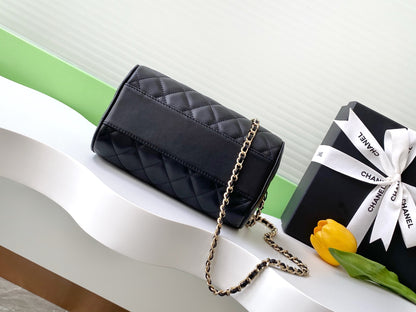 Chanel 25P Quilted Lambskin Bowling Bag — Black with Silver Hardware
