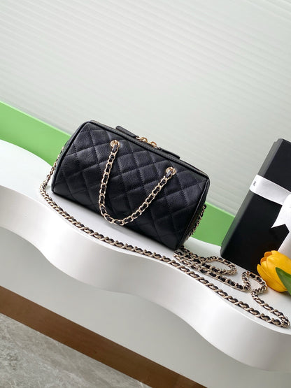 Chanel 25P Quilted Caviar Bowling Bag — Black with Gold Hardware