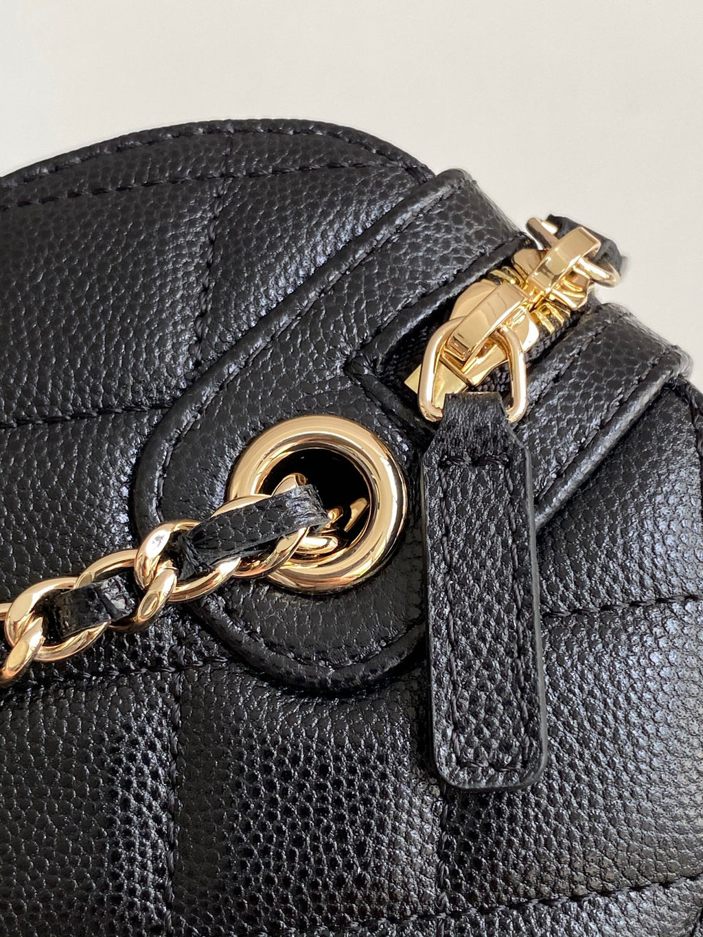 Chanel 25P Quilted Caviar Bowling Bag — Black with Gold Hardware