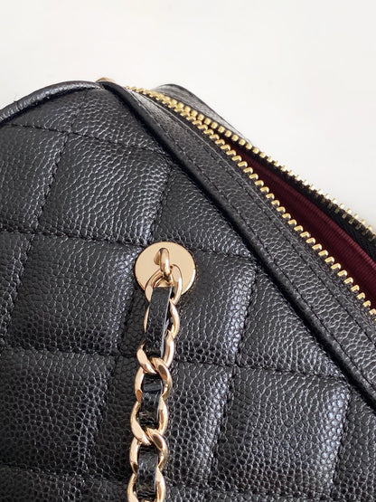 Chanel 25P Quilted Caviar Bowling Bag — Black with Gold Hardware