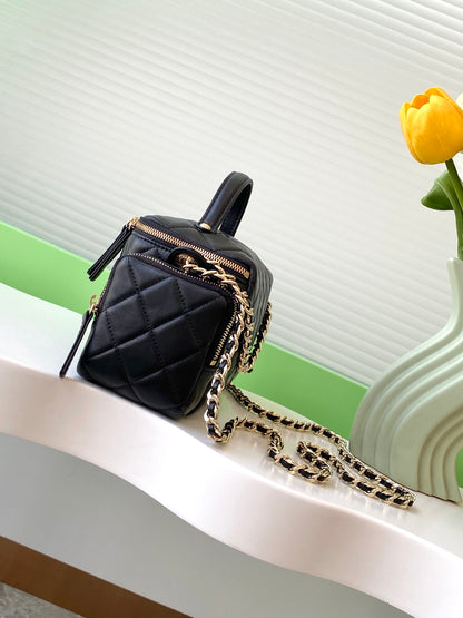 Chanel 24K Quilted Lambskin Camera Bag — Black with Silver Hardware