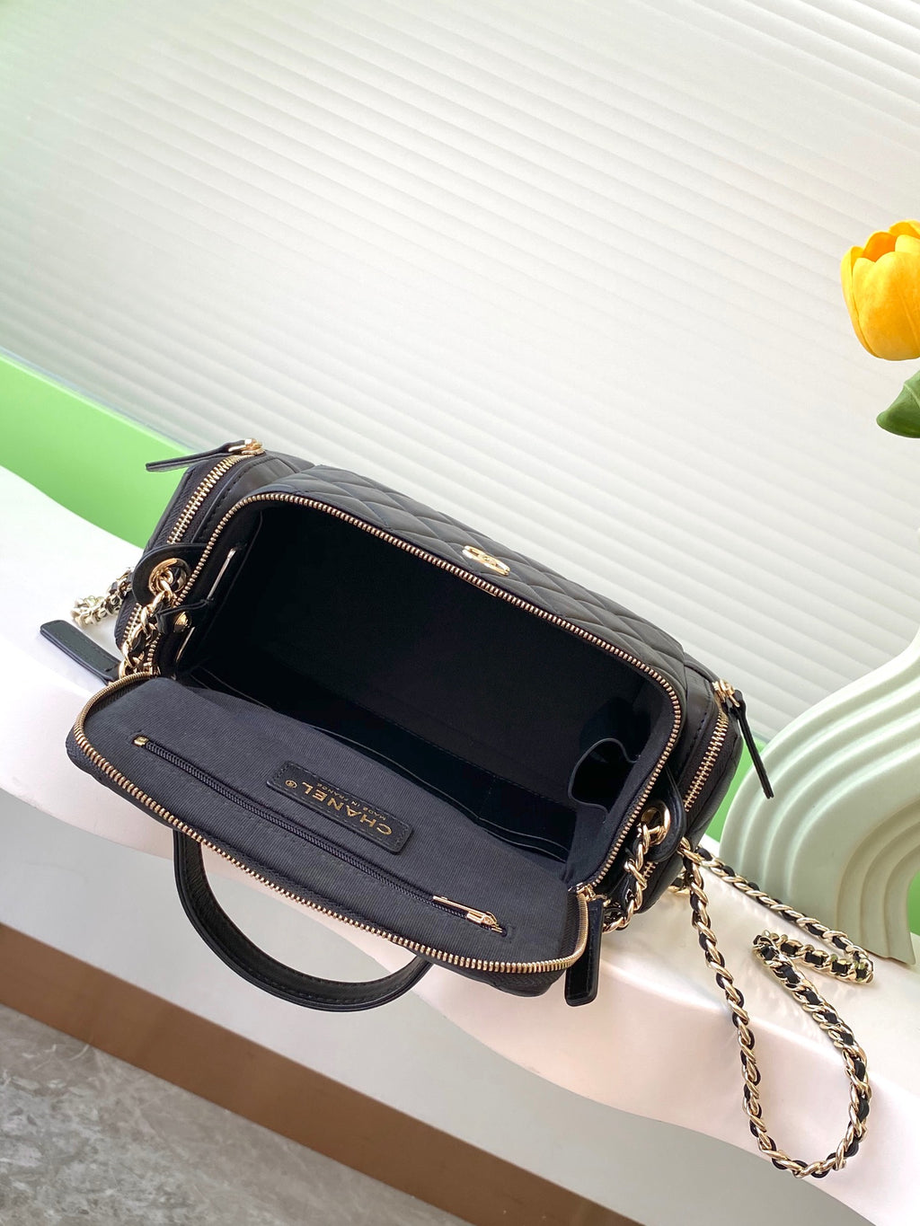 Chanel 24K Quilted Lambskin Camera Bag — Black with Silver Hardware