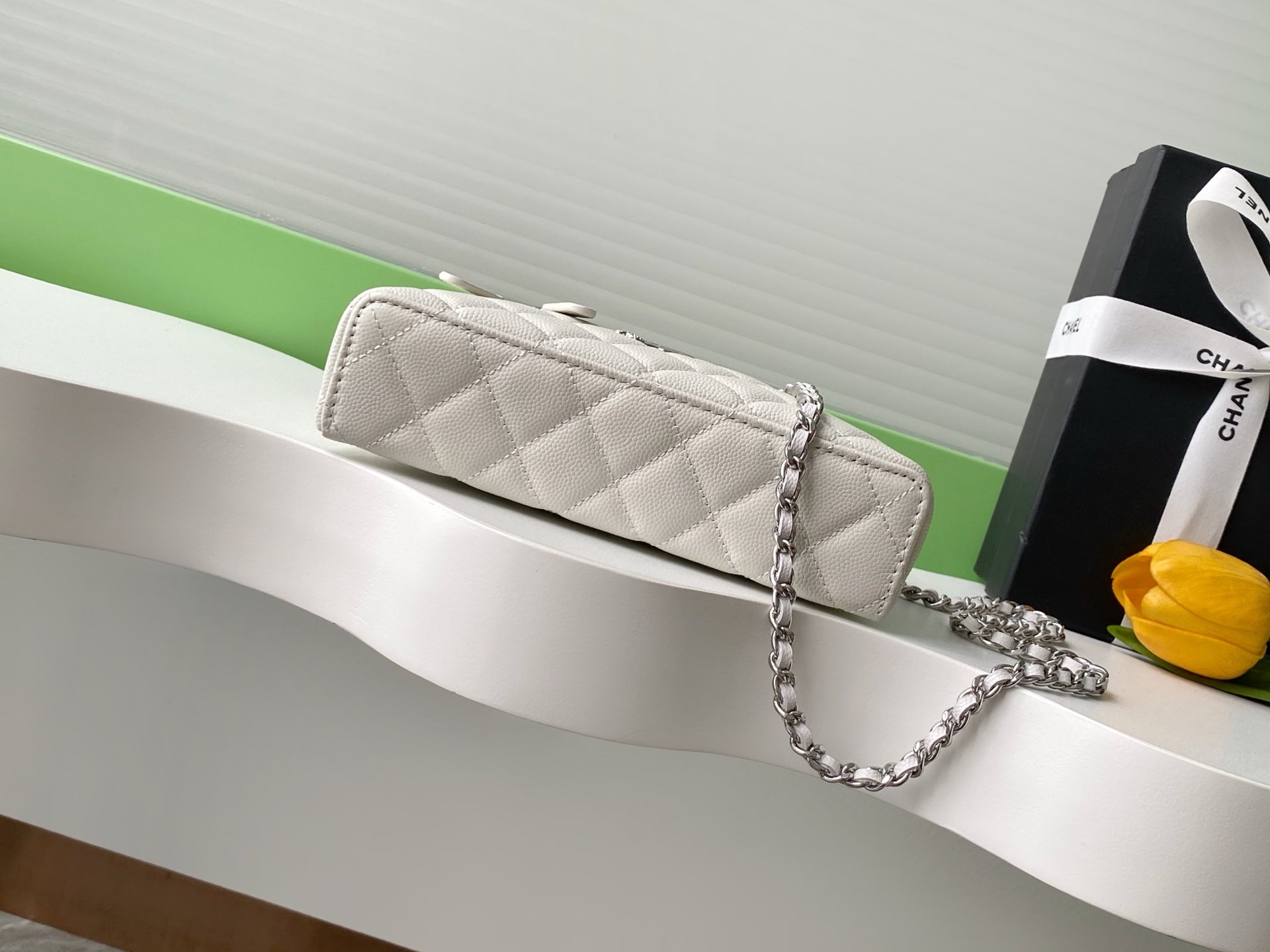 Chanel 25B Star LP Quilted Caviar Vanity Case — White with Silver Hardware