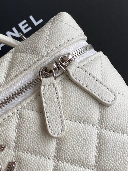 Chanel 25B Star LP Quilted Caviar Vanity Case — White with Silver Hardware