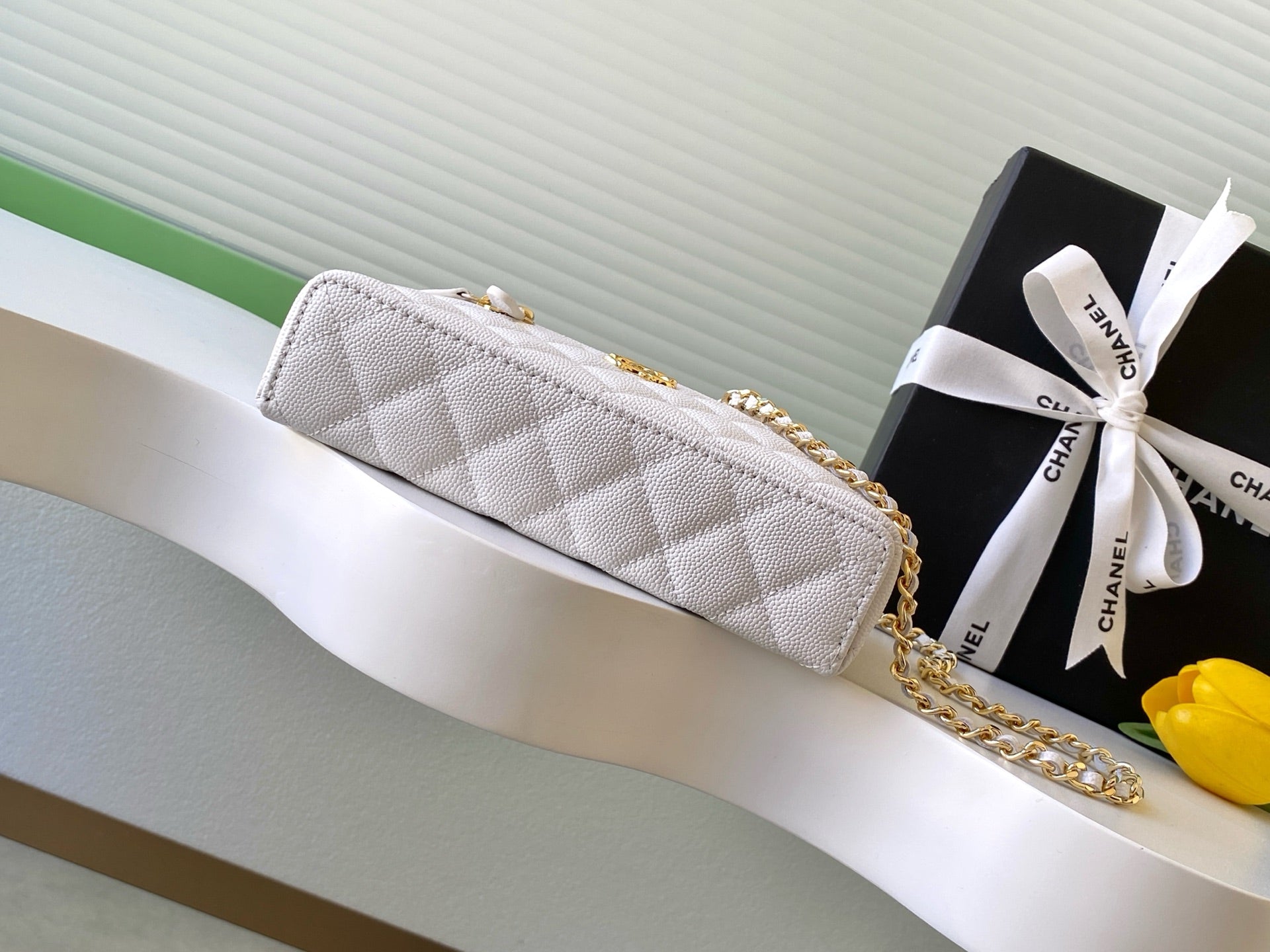 Chanel 26C LP Quilted Caviar Vanity Case — White with Light Gold Hardware