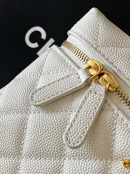 Chanel 26C LP Quilted Caviar Vanity Case — White with Light Gold Hardware