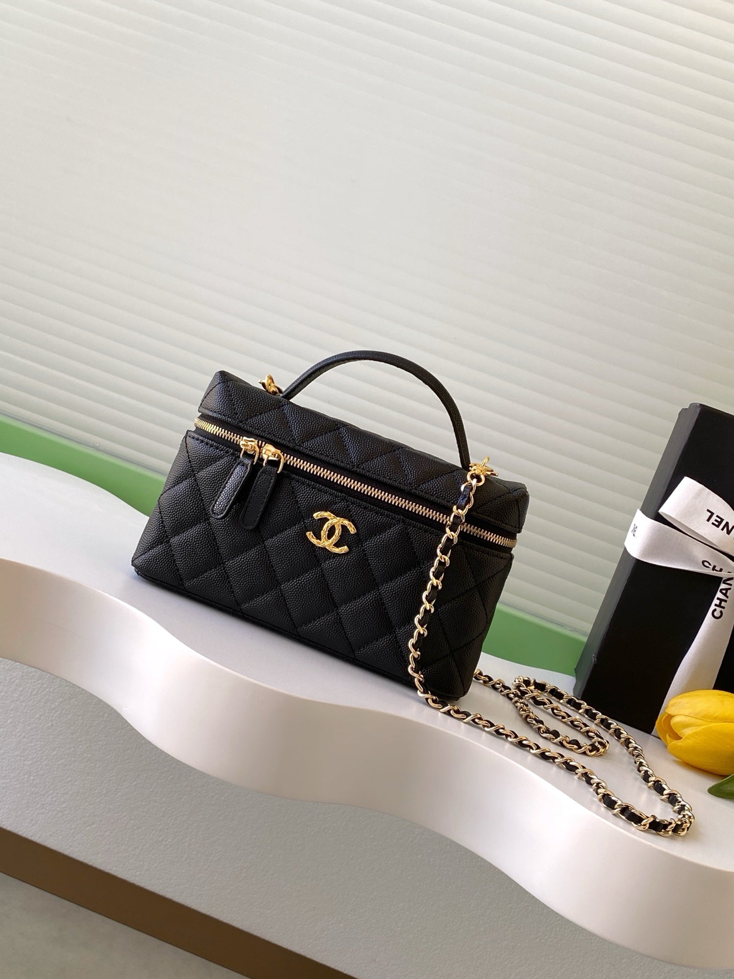 Chanel 26C LP Quilted Caviar Vanity Case — Black with Light Gold Hardware