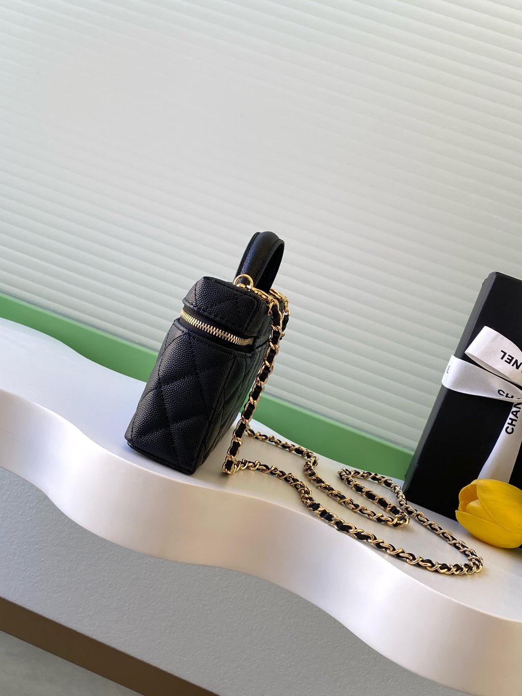 Chanel 26C LP Quilted Caviar Vanity Case — Black with Light Gold Hardware