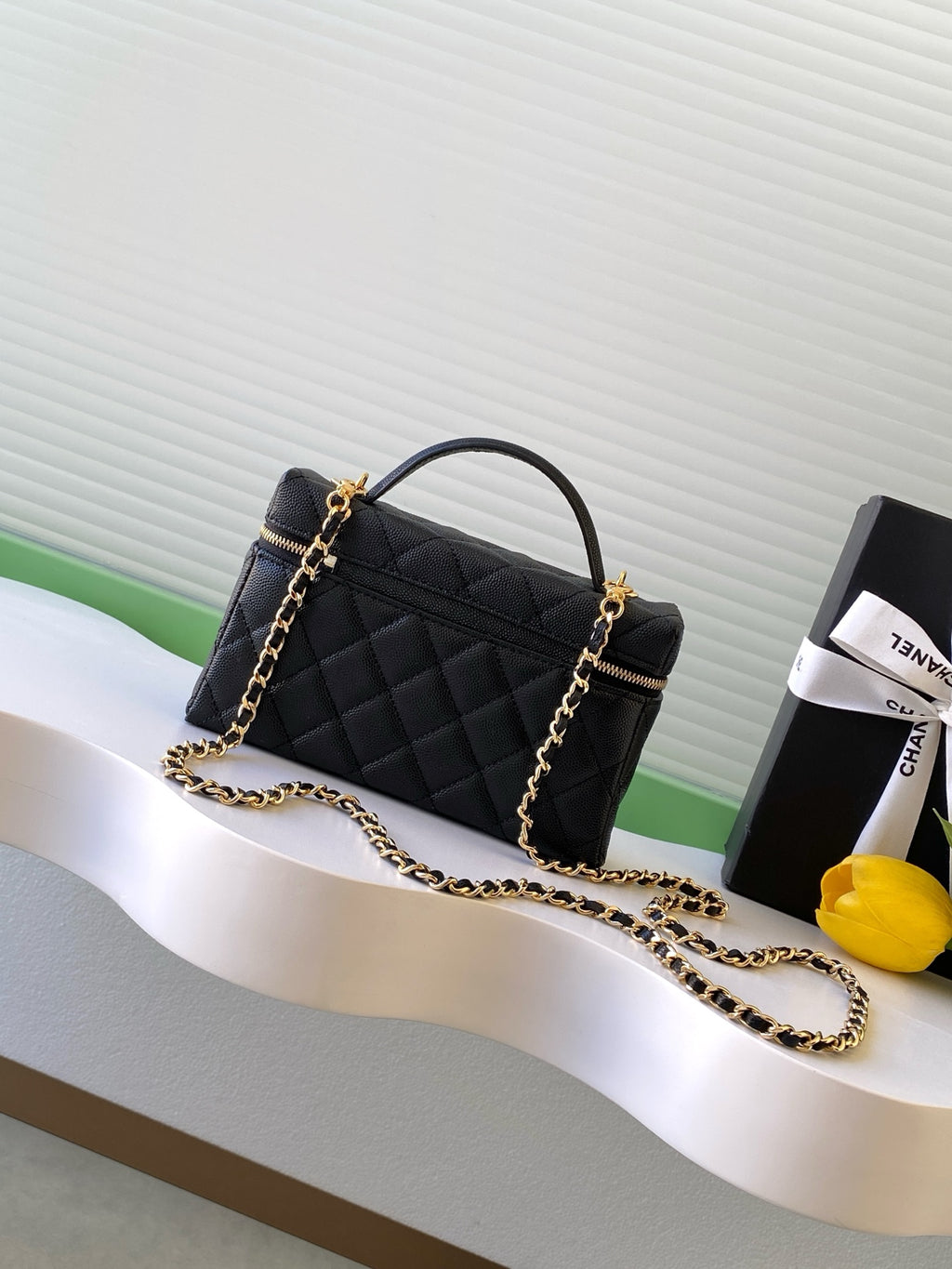 Chanel 26C LP Quilted Caviar Vanity Case — Black with Light Gold Hardware