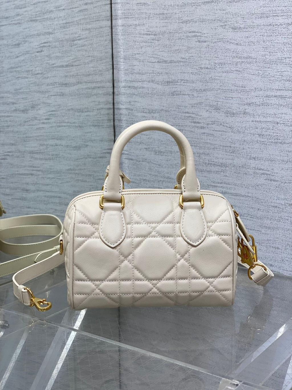 Dior Groove 20 Mini Boston Bag — Latte White Cannage Lambskin