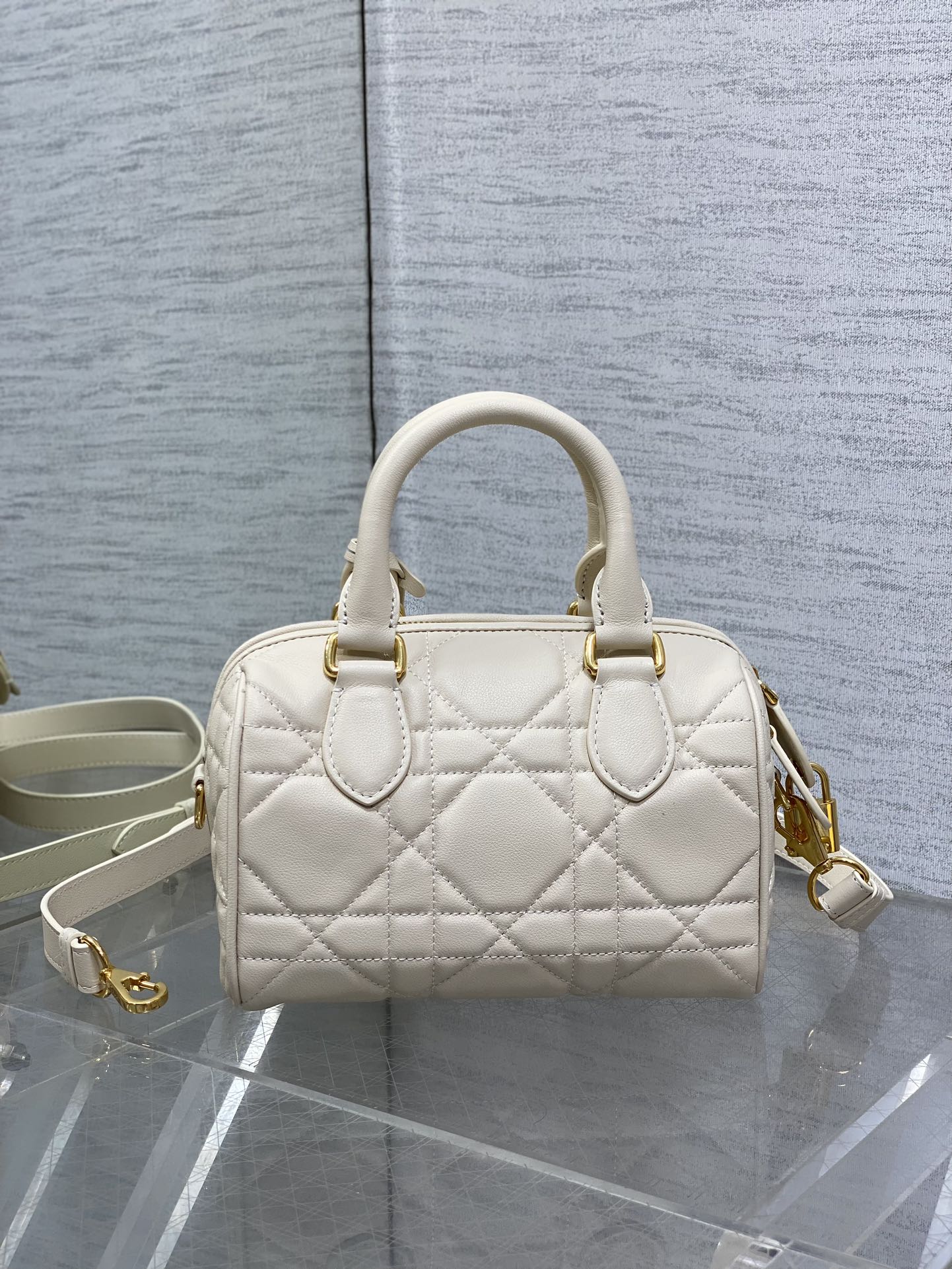 Dior Groove 20 Mini Boston Bag — Latte White Cannage Lambskin