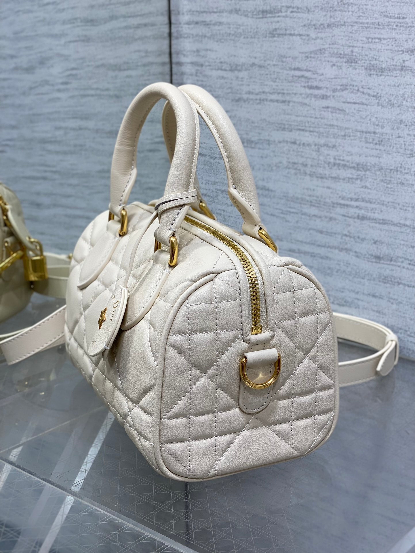 Dior Groove 20 Mini Boston Bag — Latte White Cannage Lambskin