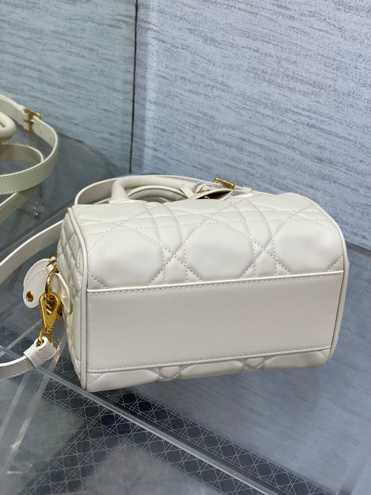 Dior Groove 20 Mini Boston Bag — Latte White Cannage Lambskin