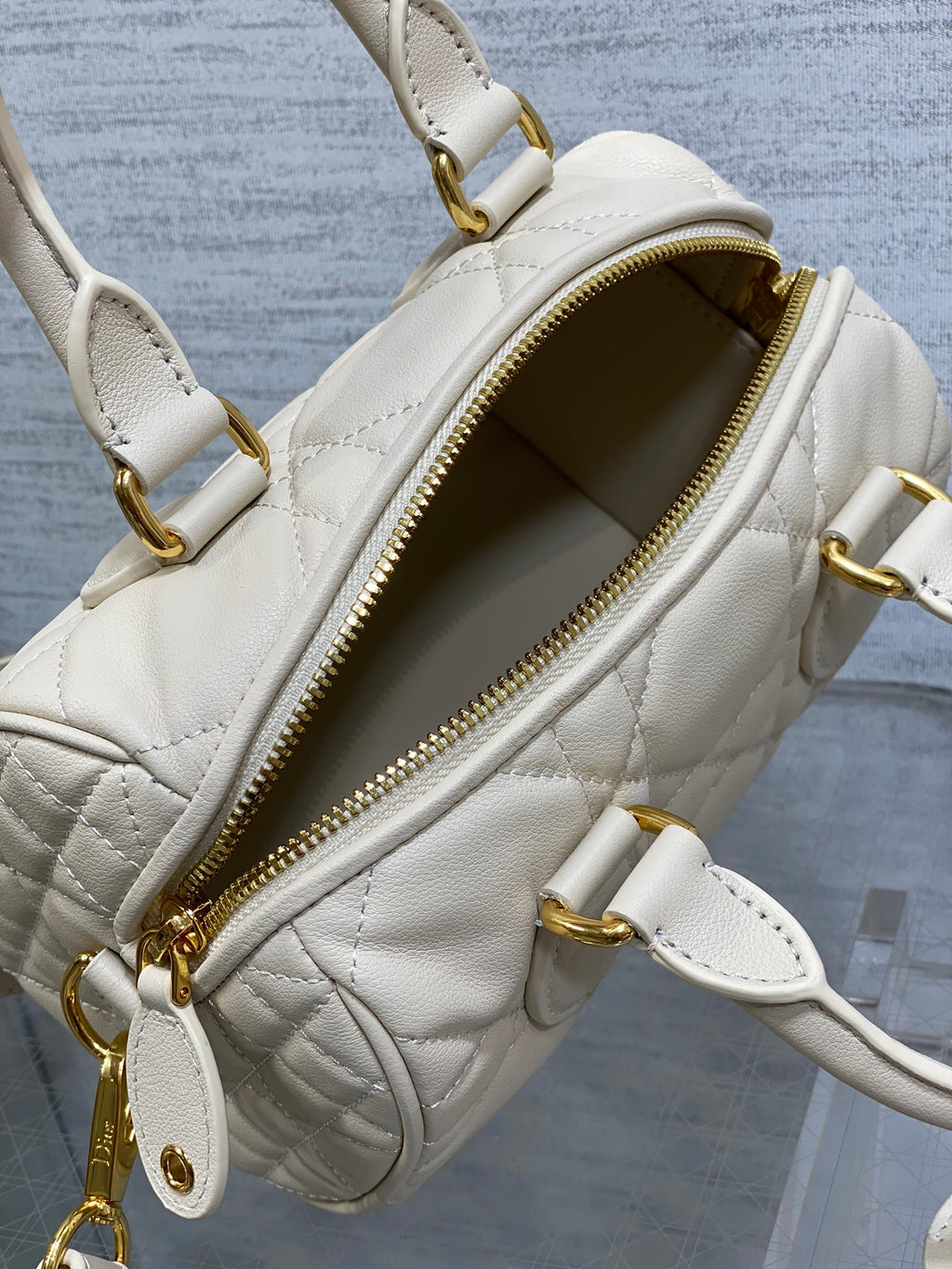 Dior Groove 20 Mini Boston Bag — Latte White Cannage Lambskin