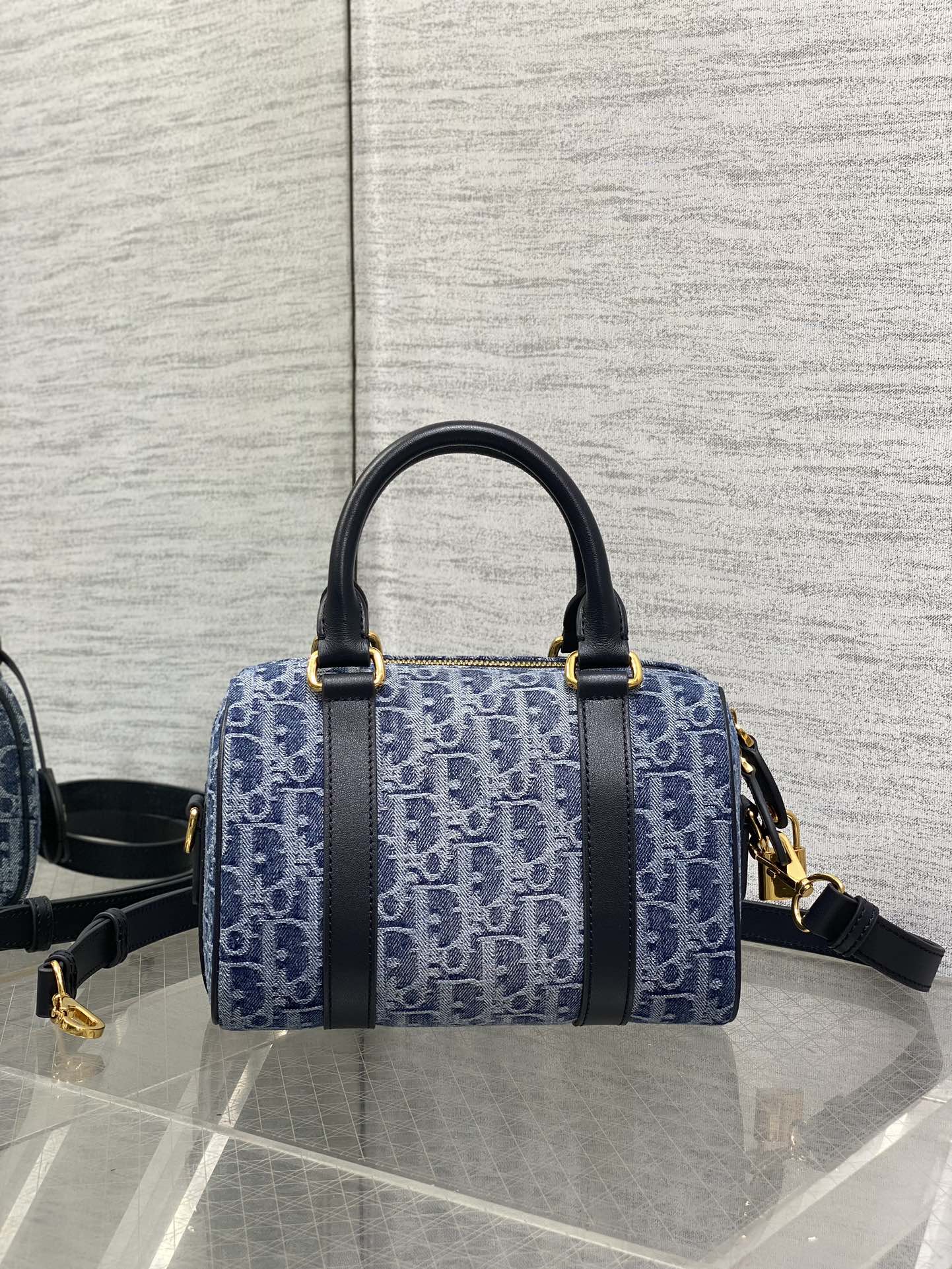 Dior Groove 20 Mini Boston Bag — Blue Dior Oblique Denim with Black Leather Trim