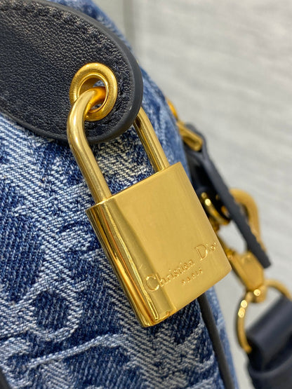 Dior Groove 20 Mini Boston Bag — Blue Dior Oblique Denim with Black Leather Trim
