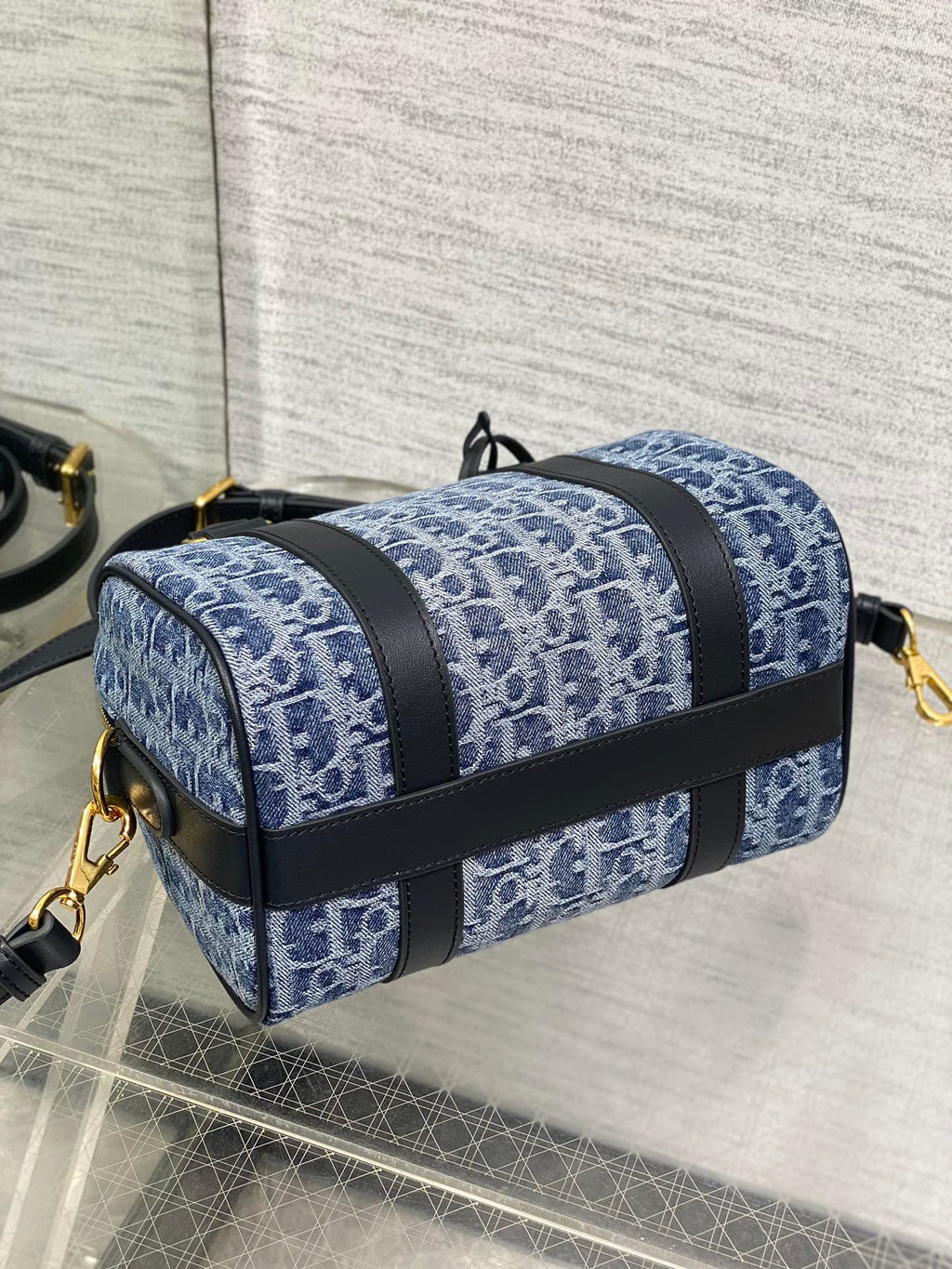 Dior Groove 20 Mini Boston Bag — Blue Dior Oblique Denim with Black Leather Trim