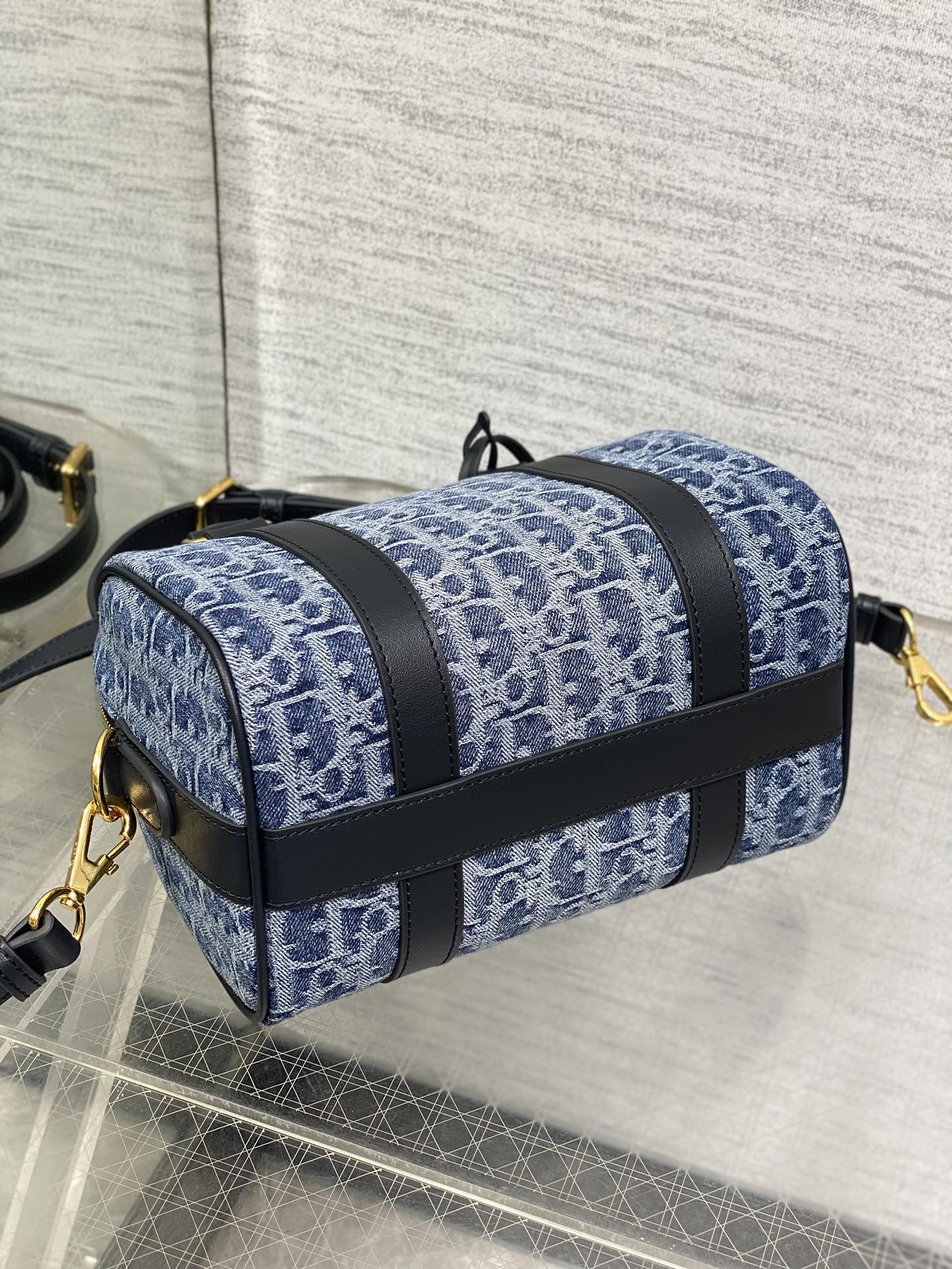 Dior Groove 20 Mini Boston Bag — Blue Dior Oblique Denim with Black Leather Trim