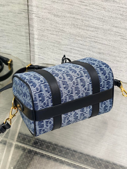 Dior Groove 20 Mini Boston Bag — Blue Dior Oblique Denim with Black Leather Trim
