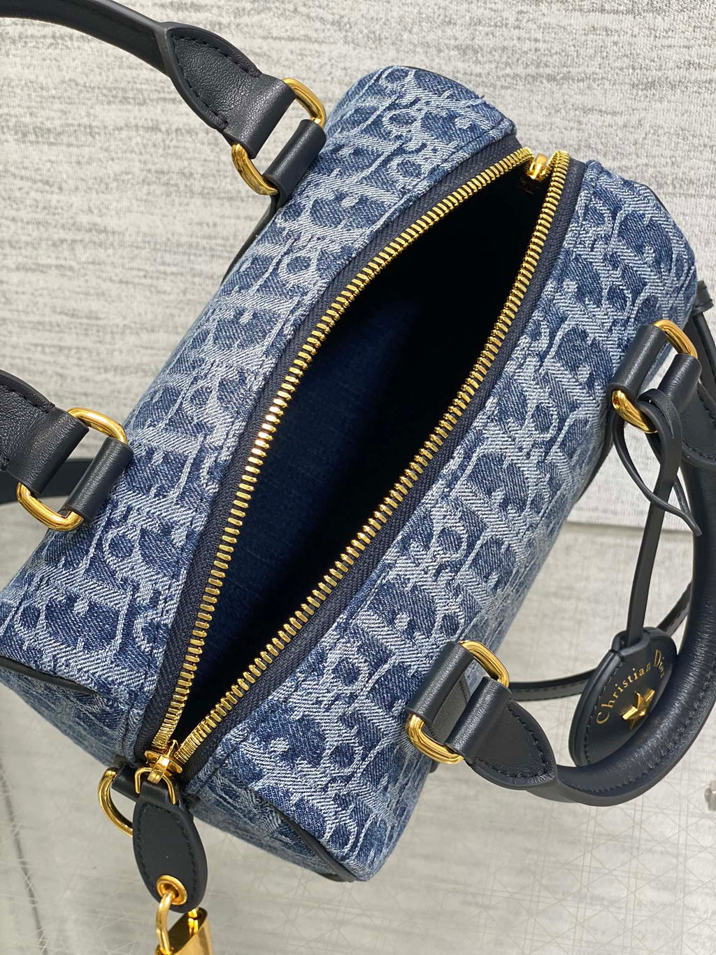 Dior Groove 20 Mini Boston Bag — Blue Dior Oblique Denim with Black Leather Trim