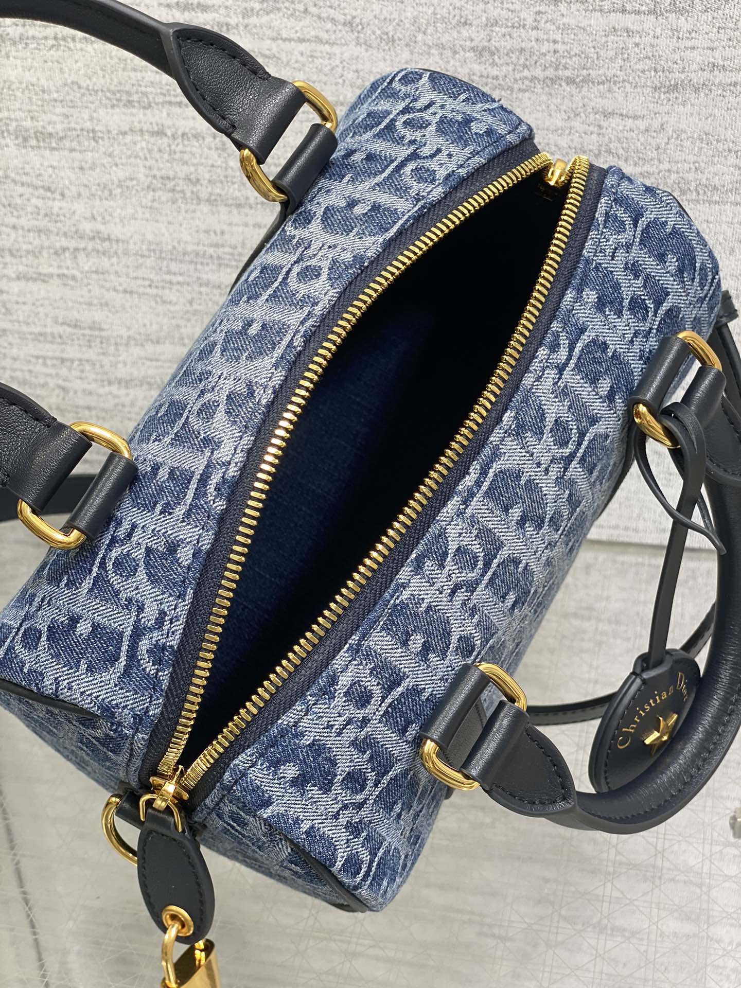 Dior Groove 20 Mini Boston Bag — Blue Dior Oblique Denim with Black Leather Trim