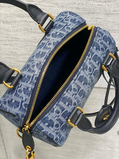 Dior Groove 20 Mini Boston Bag — Blue Dior Oblique Denim with Black Leather Trim
