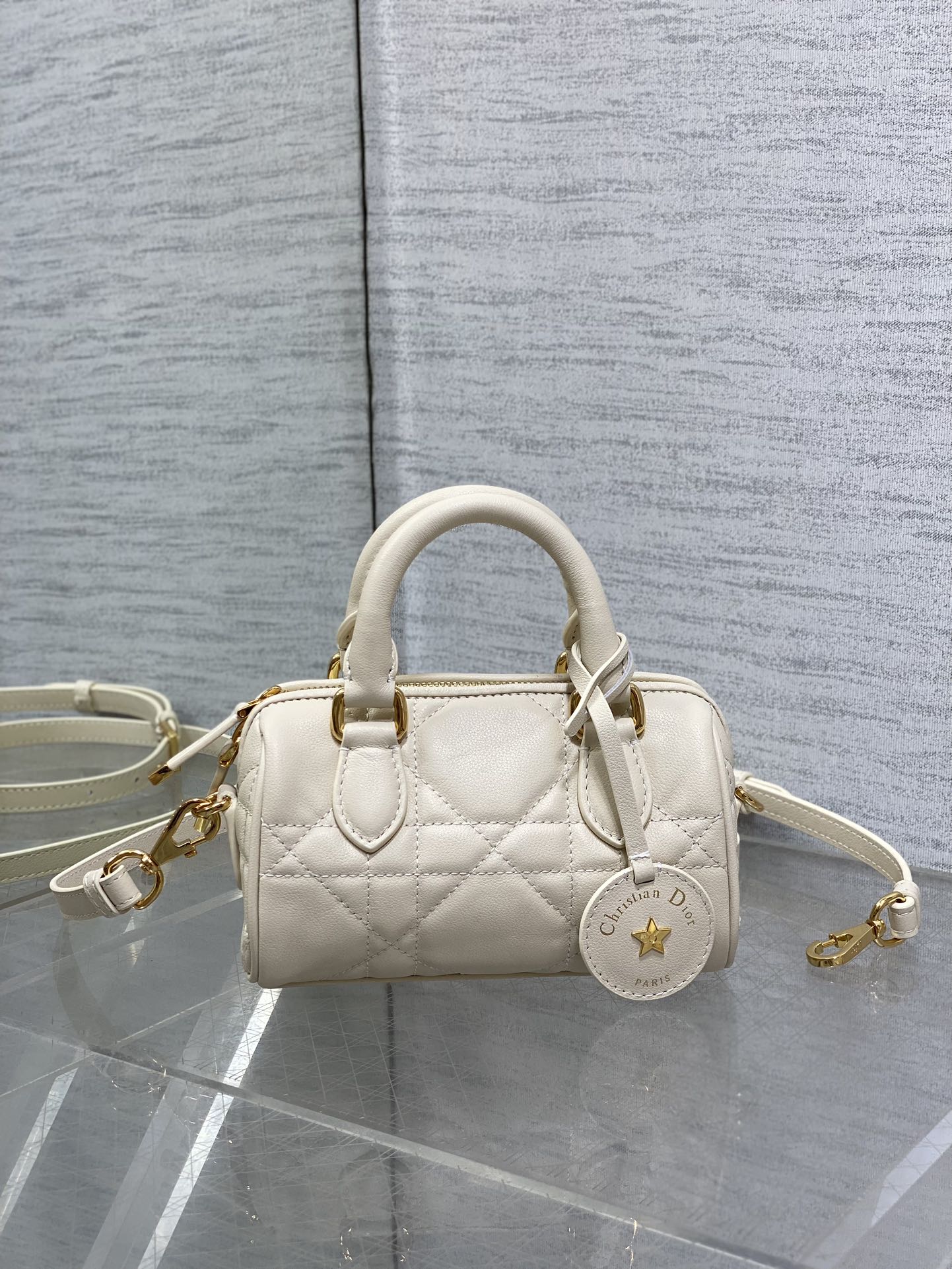 Dior Groove 16 Mini Boston Bag — Latte White Cannage Lambskin