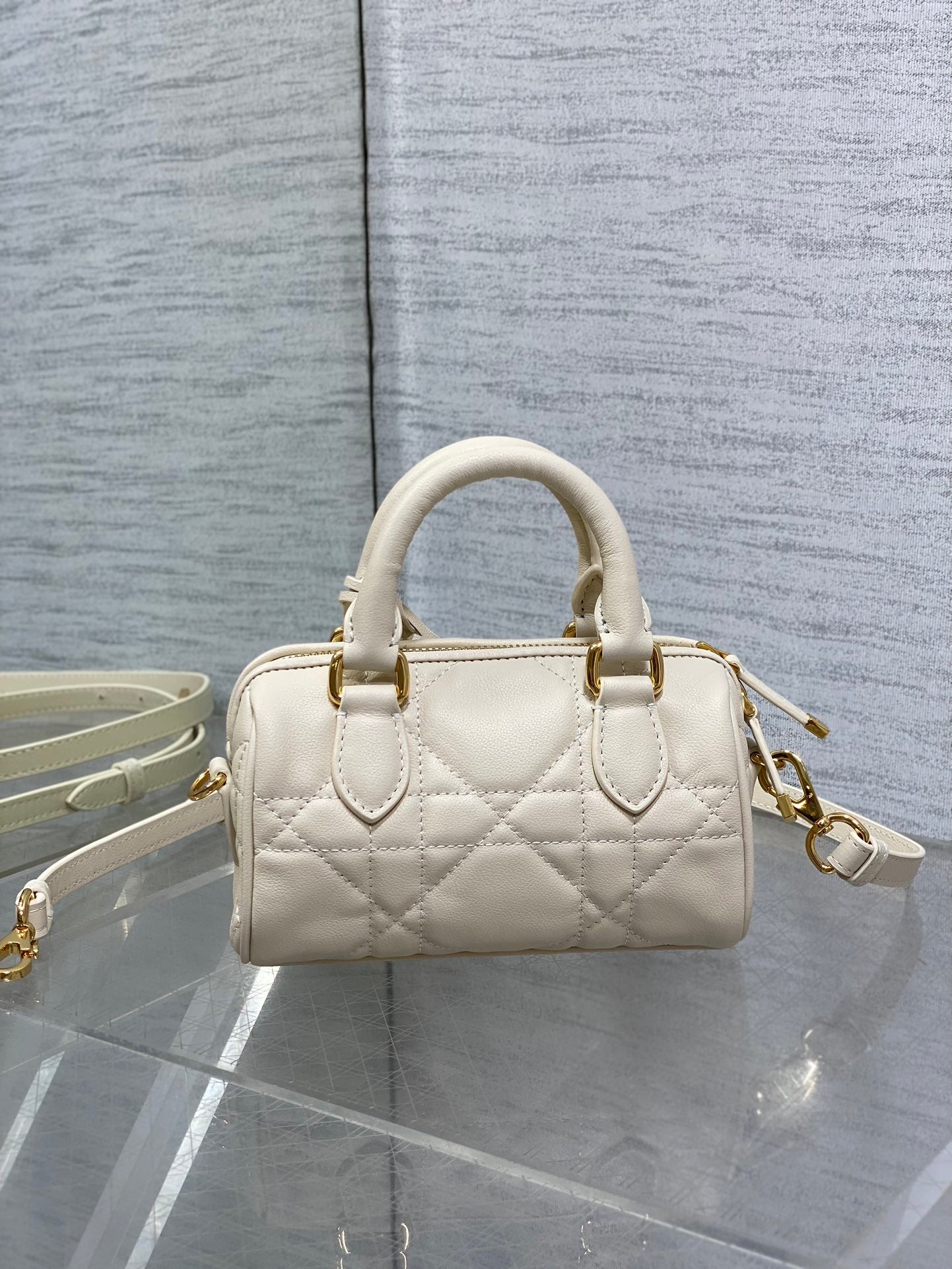 Dior Groove 16 Mini Boston Bag — Latte White Cannage Lambskin