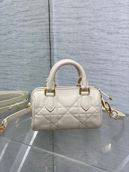 Dior Groove 16 Mini Boston Bag — Latte White Cannage Lambskin