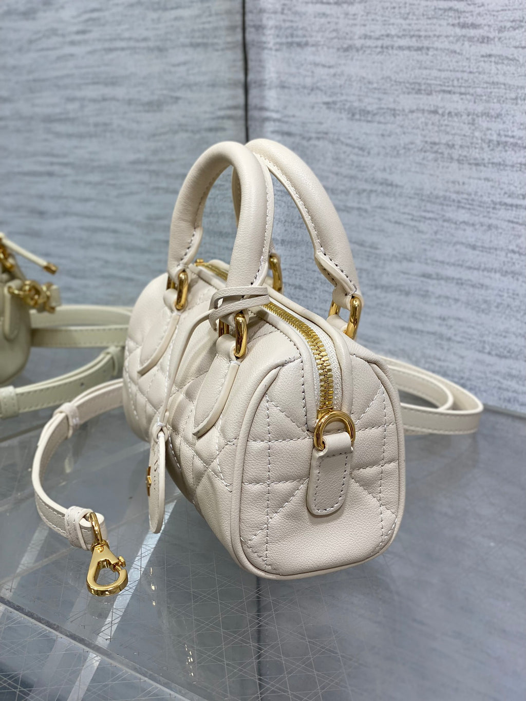 Dior Groove 16 Mini Boston Bag — Latte White Cannage Lambskin