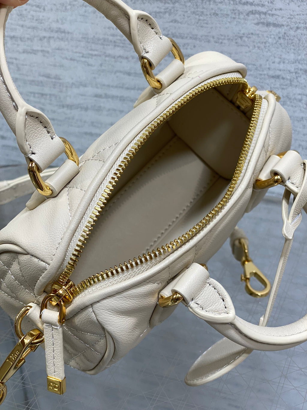 Dior Groove 16 Mini Boston Bag — Latte White Cannage Lambskin