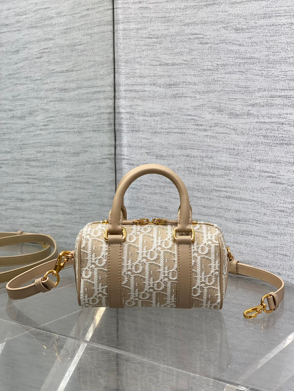 Dior Groove 16 Mini Boston Bag — Beige Dior Oblique Jacquard with Nude Leather Trim