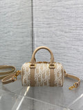 Dior Groove 16 Mini Boston Bag — Beige Dior Oblique Jacquard with Nude Leather Trim