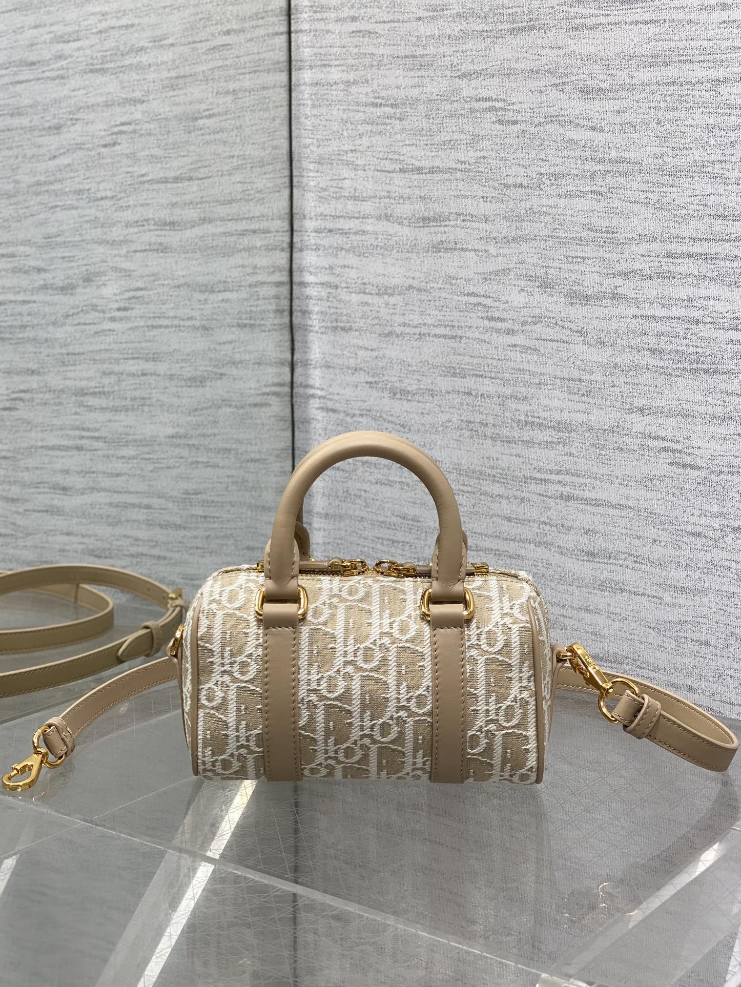 Dior Groove 16 Mini Boston Bag — Beige Dior Oblique Jacquard with Nude Leather Trim