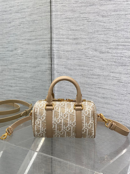 Dior Groove 16 Mini Boston Bag — Beige Dior Oblique Jacquard with Nude Leather Trim