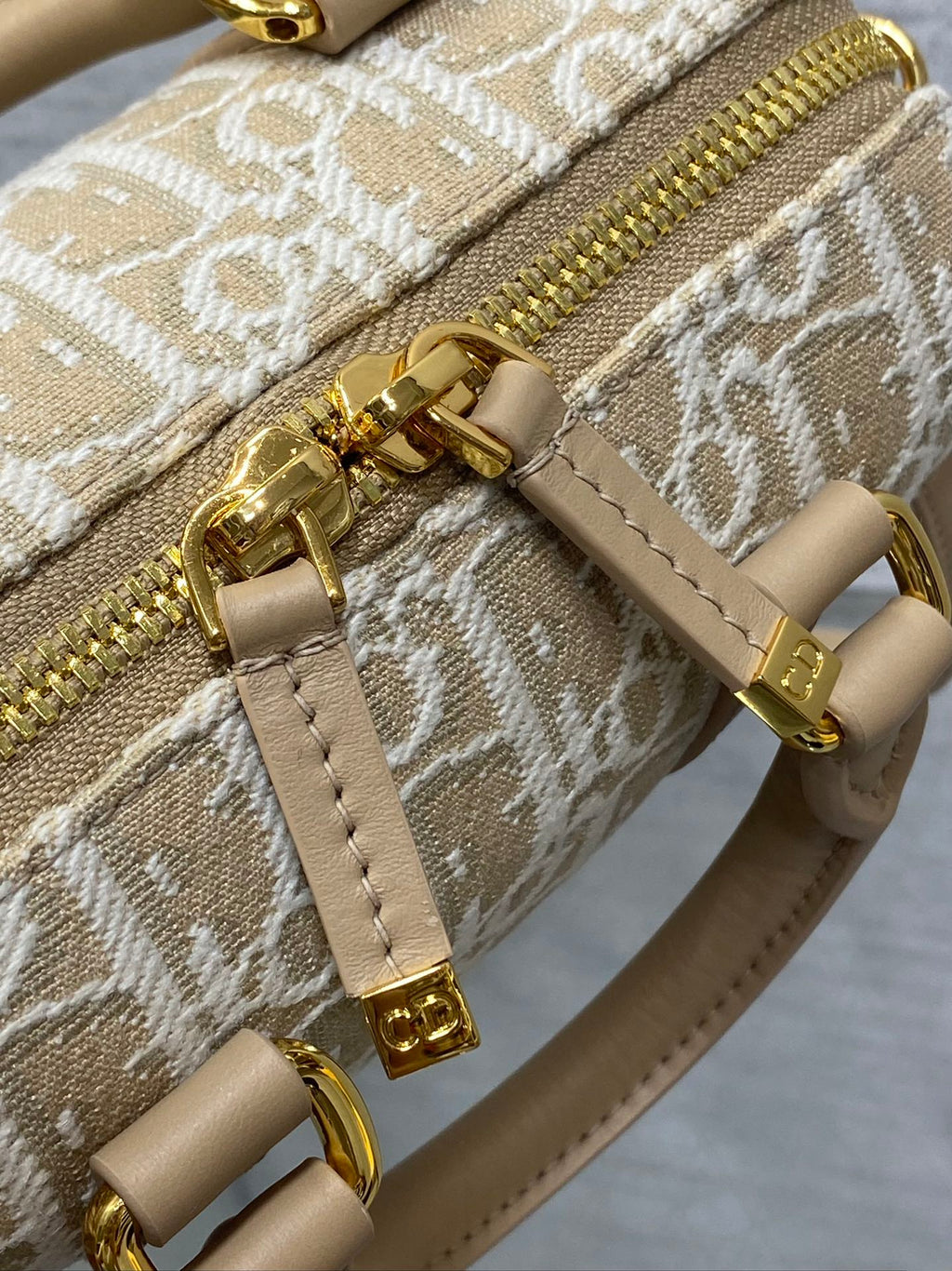 Dior Groove 16 Mini Boston Bag — Beige Dior Oblique Jacquard with Nude Leather Trim