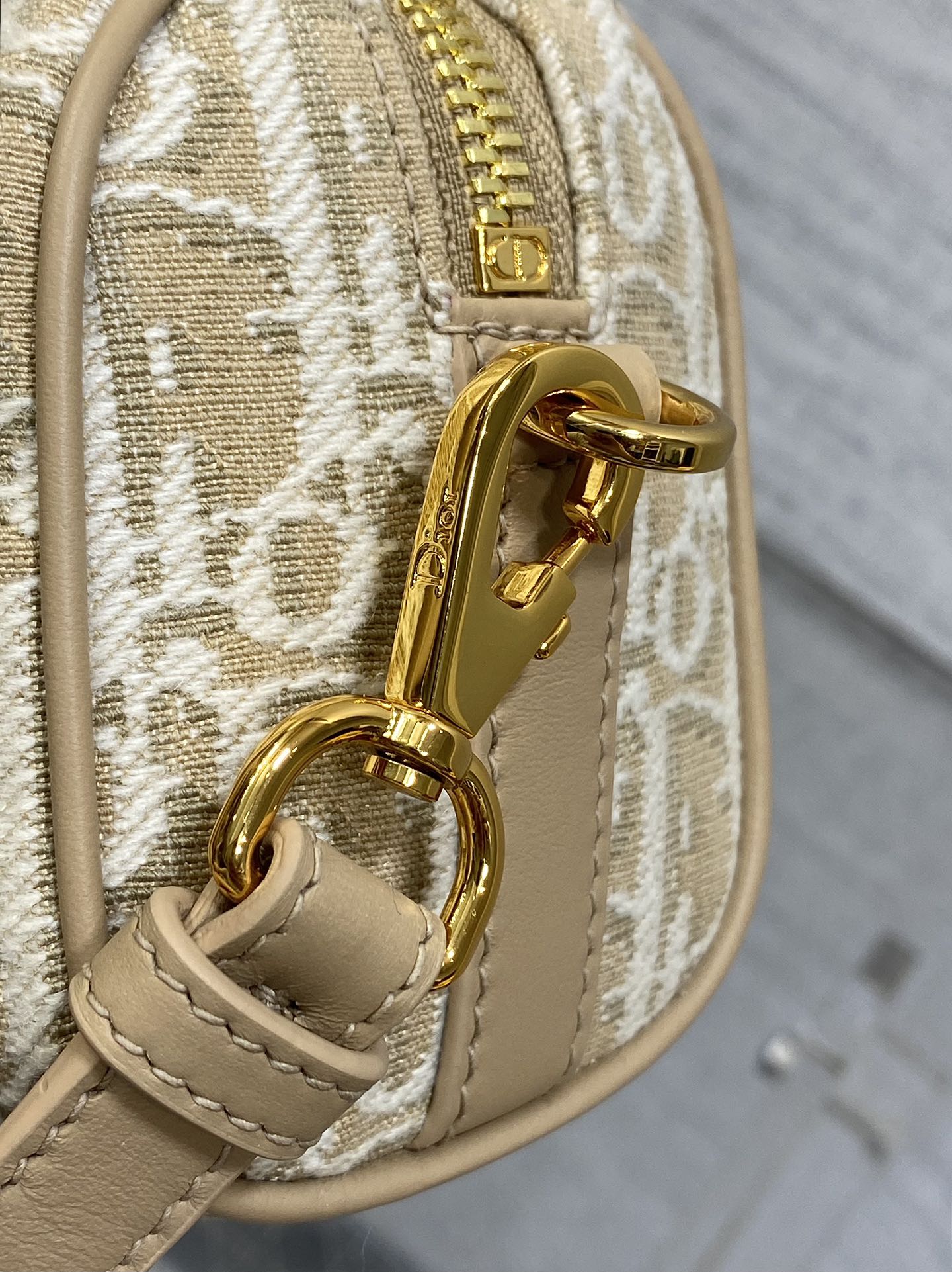 Dior Groove 16 Mini Boston Bag — Beige Dior Oblique Jacquard with Nude Leather Trim