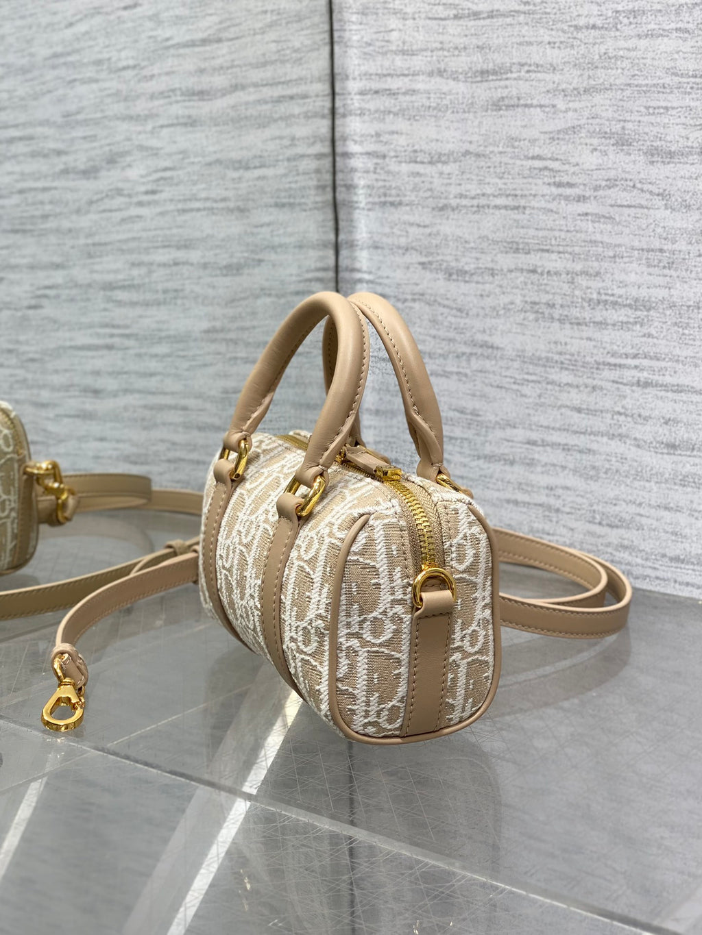 Dior Groove 16 Mini Boston Bag — Beige Dior Oblique Jacquard with Nude Leather Trim