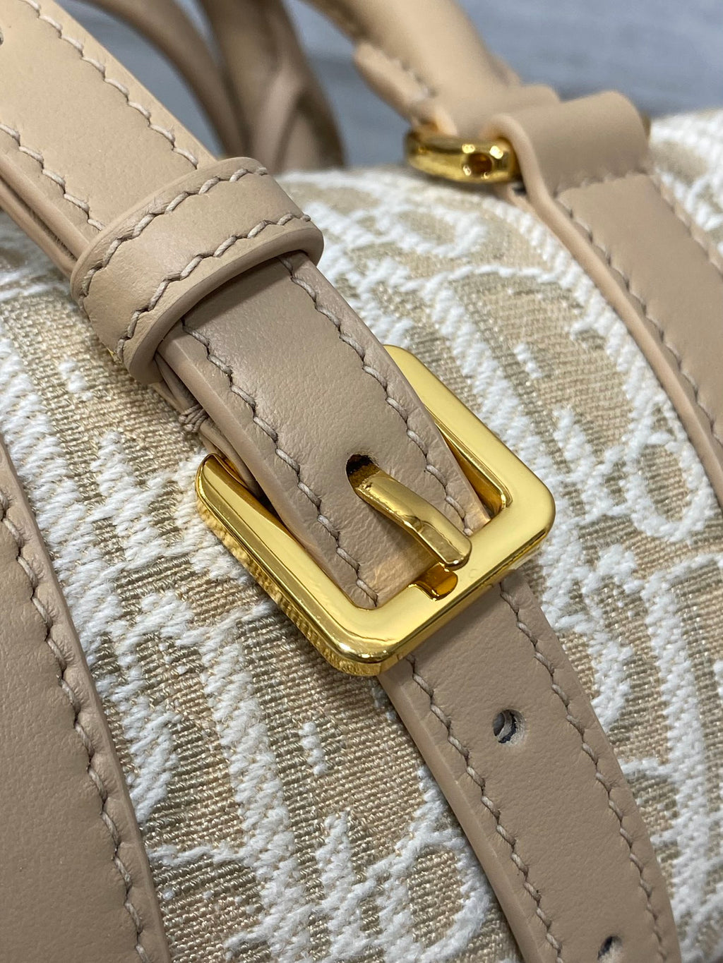 Dior Groove 16 Mini Boston Bag — Beige Dior Oblique Jacquard with Nude Leather Trim