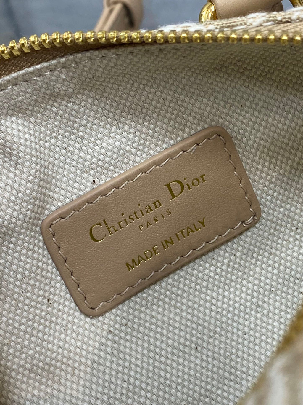 Dior Groove 16 Mini Boston Bag — Beige Dior Oblique Jacquard with Nude Leather Trim