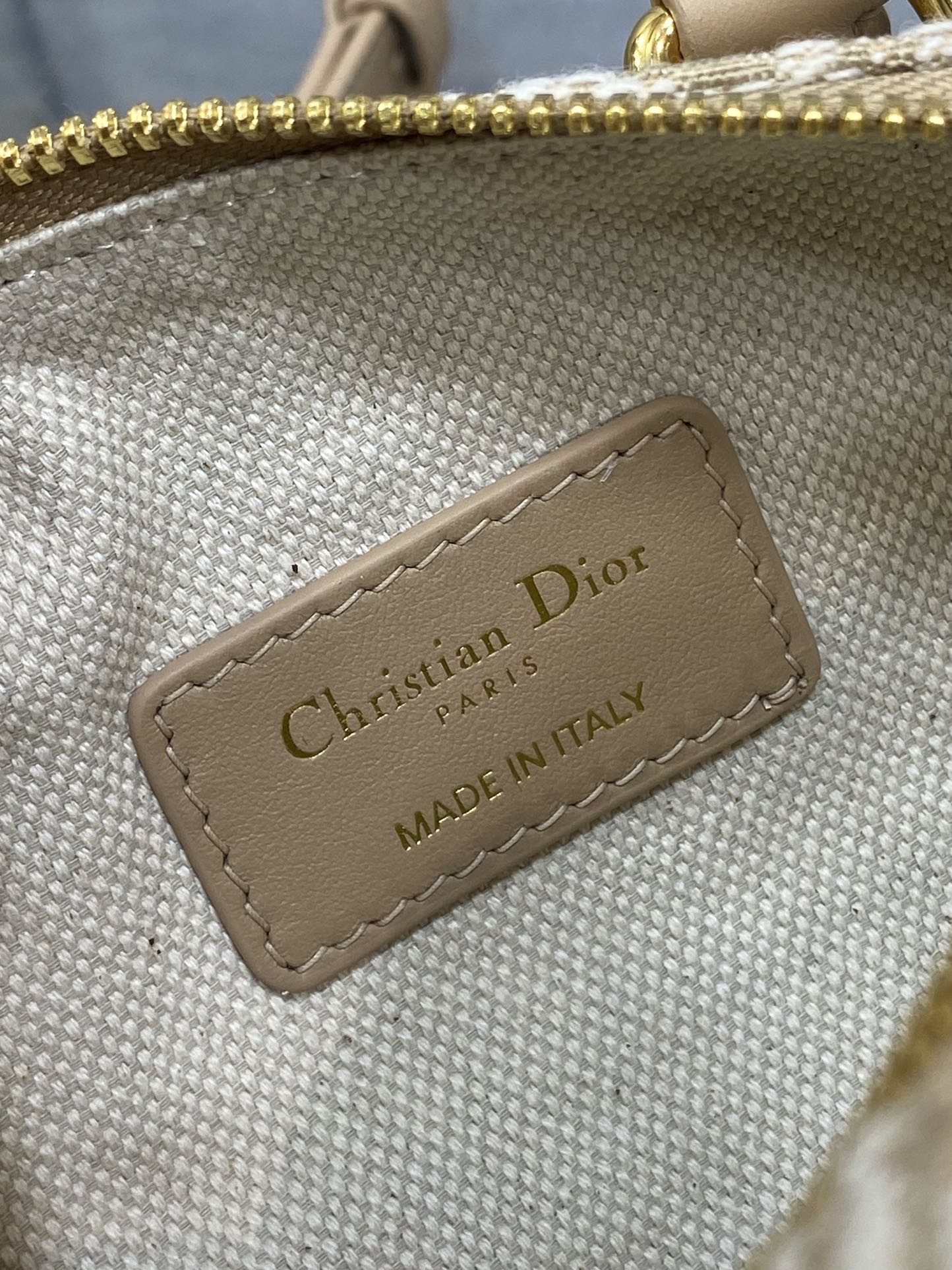 Dior Groove 16 Mini Boston Bag — Beige Dior Oblique Jacquard with Nude Leather Trim