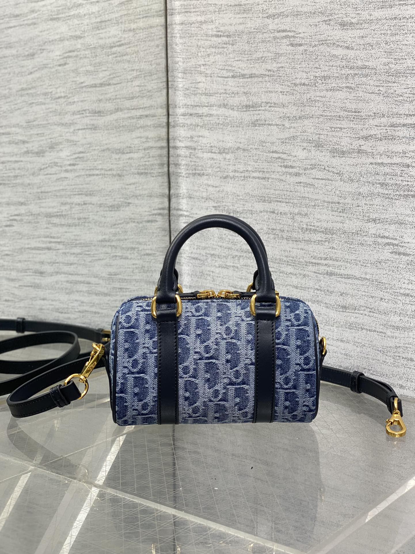 Dior Groove 16 Mini Boston Bag — Blue Dior Oblique Denim with Black Leather Trim