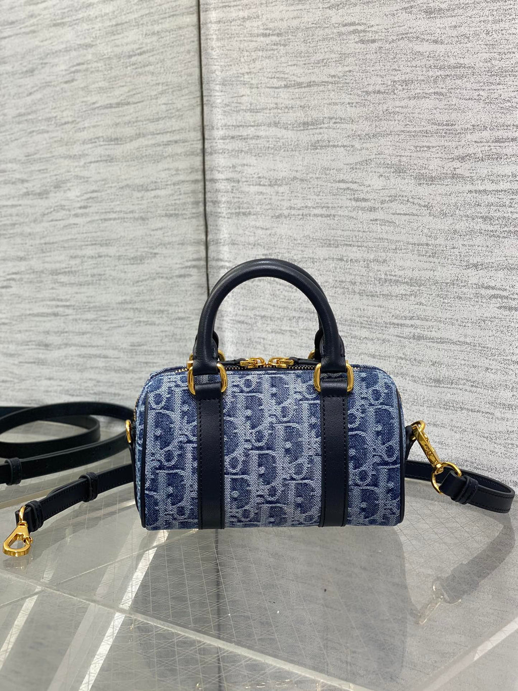 Dior Groove 16 Mini Boston Bag — Blue Dior Oblique Denim with Black Leather Trim