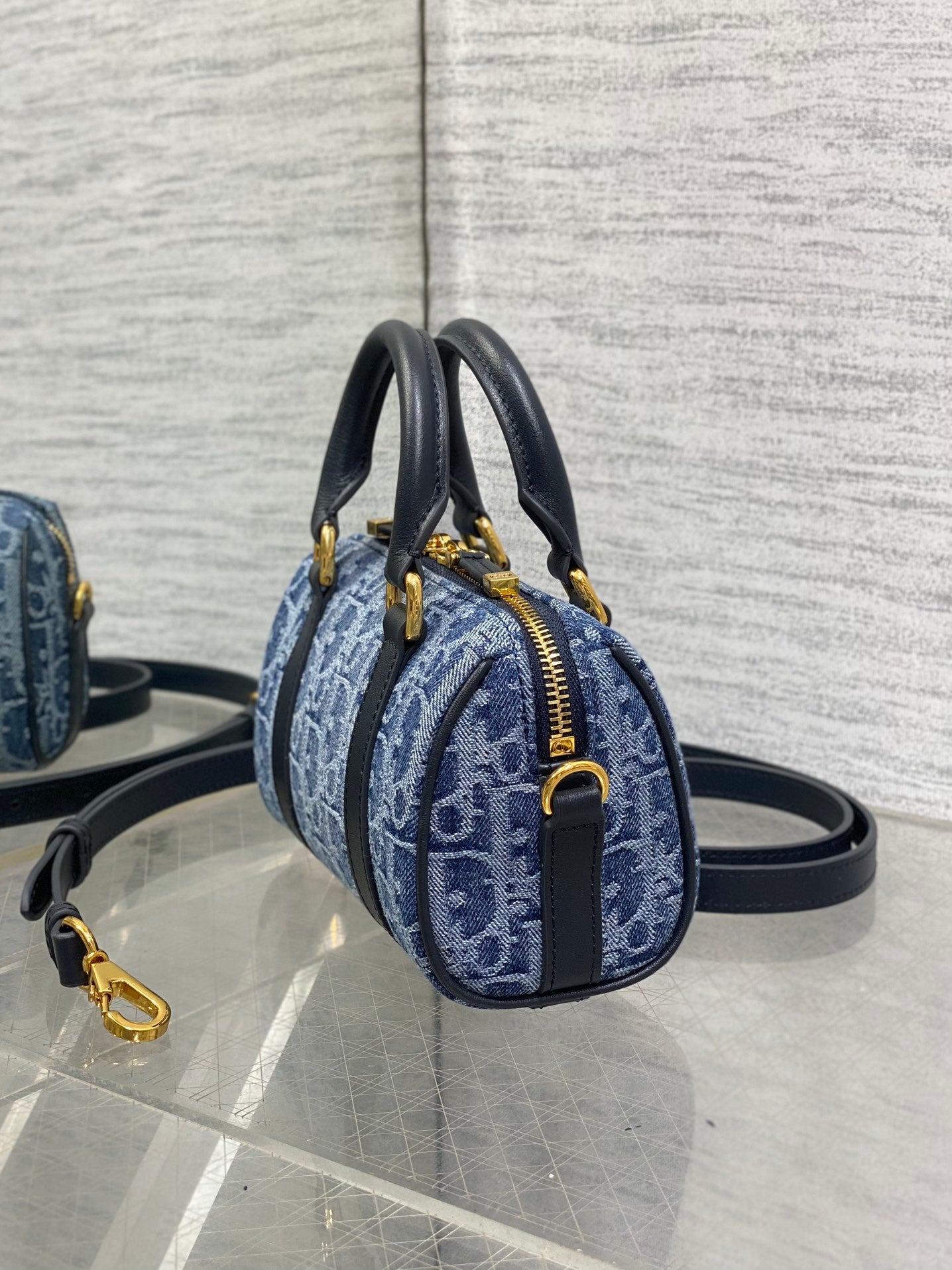Dior Groove 16 Mini Boston Bag — Blue Dior Oblique Denim with Black Leather Trim
