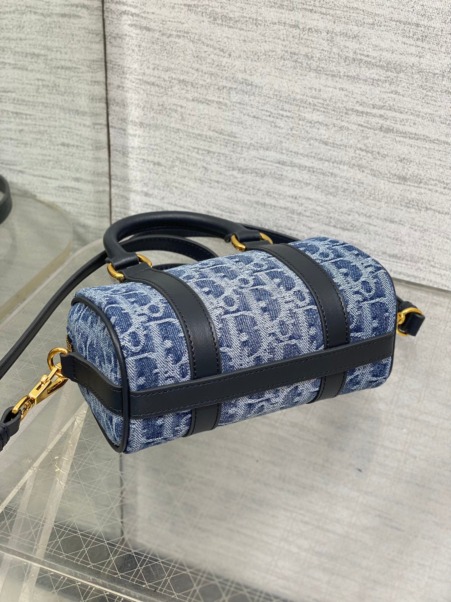 Dior Groove 16 Mini Boston Bag — Blue Dior Oblique Denim with Black Leather Trim