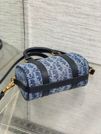 Dior Groove 16 Mini Boston Bag — Blue Dior Oblique Denim with Black Leather Trim