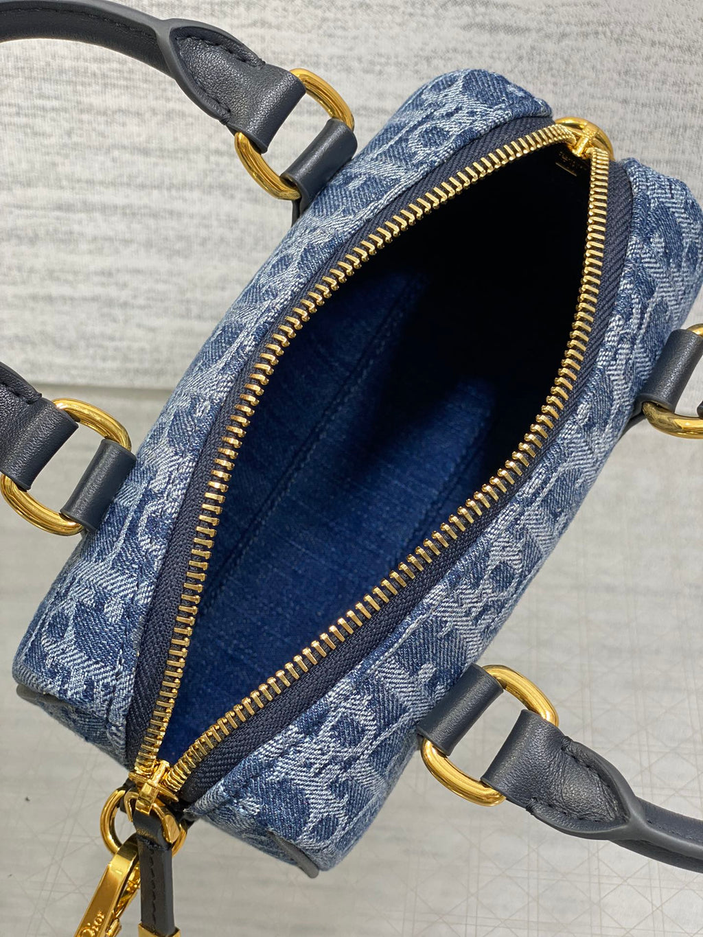 Dior Groove 16 Mini Boston Bag — Blue Dior Oblique Denim with Black Leather Trim