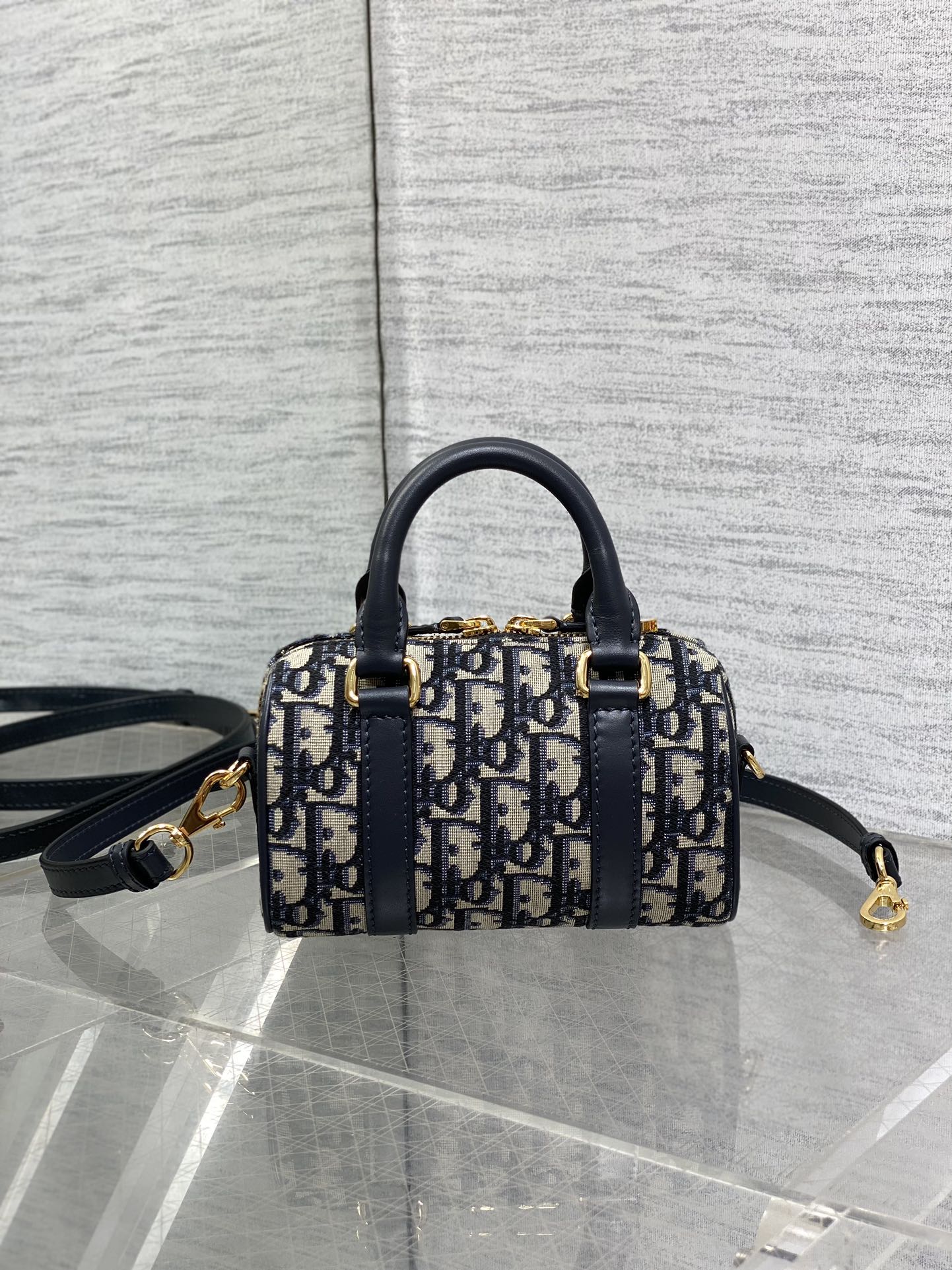 Dior Groove 16 Mini Boston Bag — Navy Dior Oblique Jacquard with Navy Leather Trim