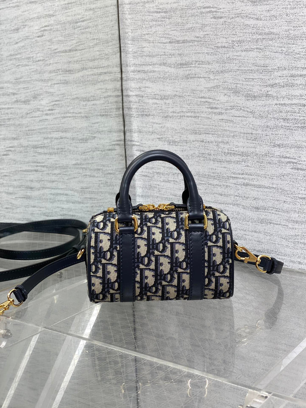 Dior Groove 16 Mini Boston Bag — Navy Dior Oblique Jacquard with Navy Leather Trim